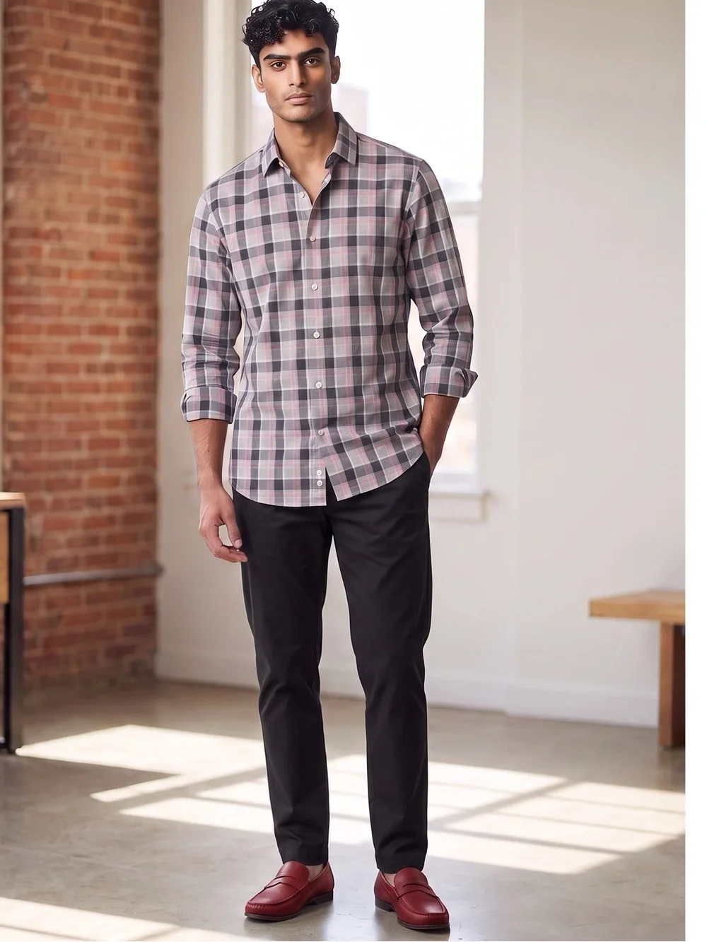 Banana Republic Men’s XL Slim Fit Black Red White Plaid Shirt